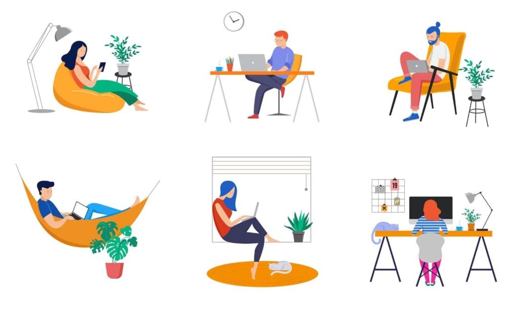 illustrated people engaging with computers to learn