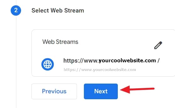 Choose a data stream in Search Console