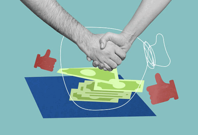 Abstract design with a handshake over image of money.