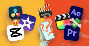 Visual comparison of free vs. paid video editors like CapCut, DaVinci Resolve, and Adobe Premiere Pro, with film clapperboards.